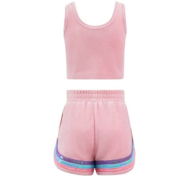 Rainbow Velour Sequin Tank Set Pink