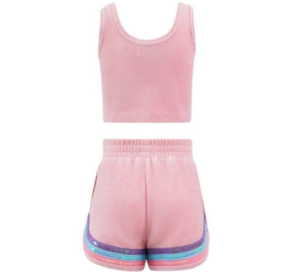 Rainbow Velour Sequin Tank Set Pink
