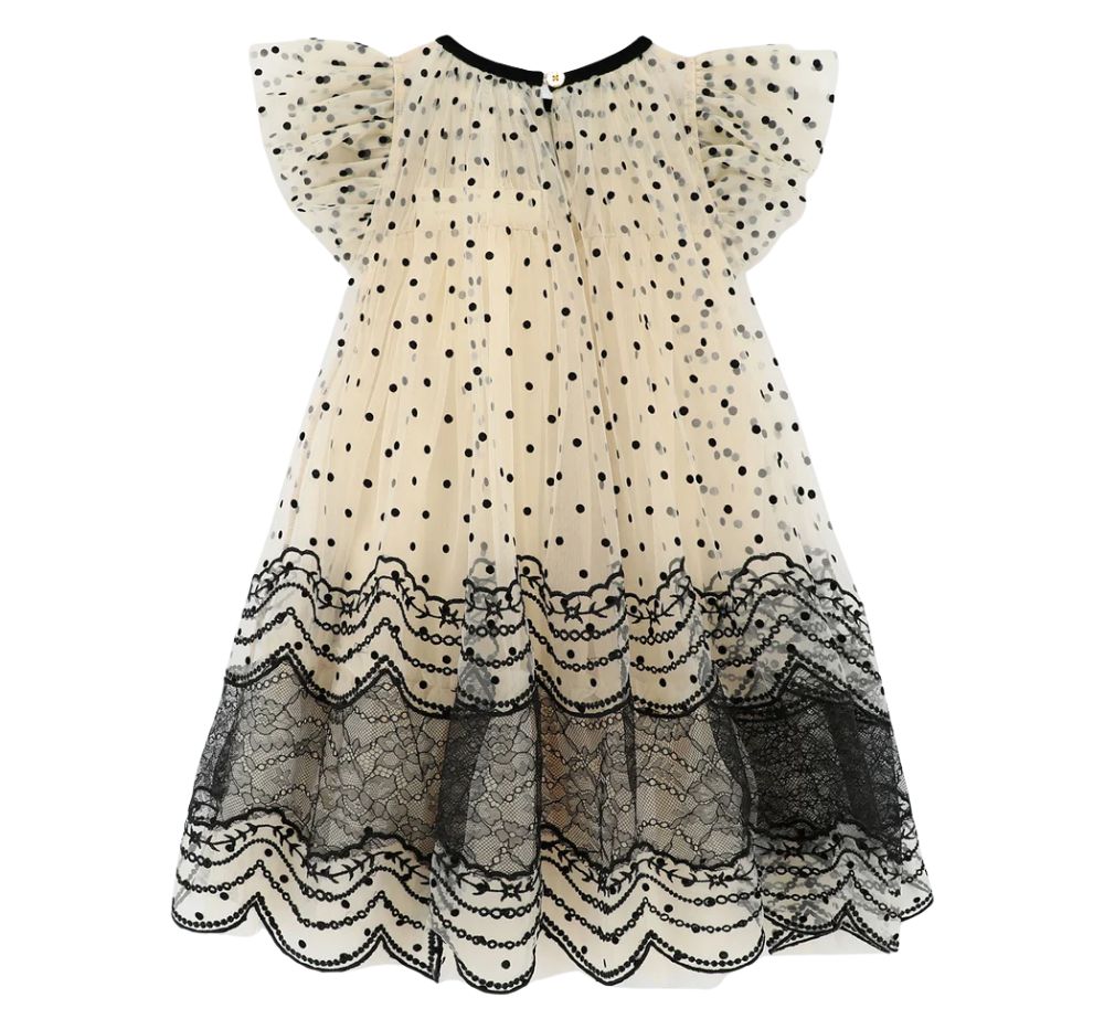 Ivy Spot And Lace Dress Biscuit/Black