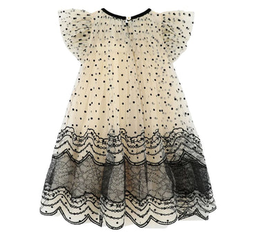 Ivy Spot And Lace Dress Biscuit/Black
