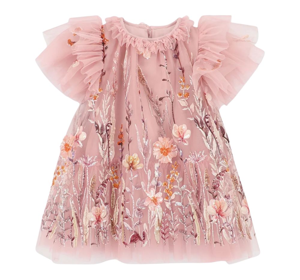 Heather Embroider Border Dress Vintage Rose