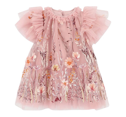Heather Embroider Border Dress Vintage Rose