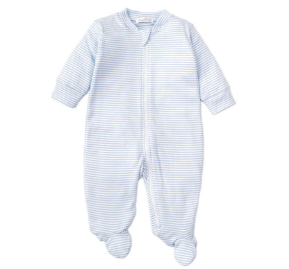 Stripes Footie w/ Zip Light Blue