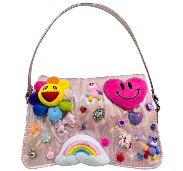 Quilted Charm handle Crossbody Bag Light Pink