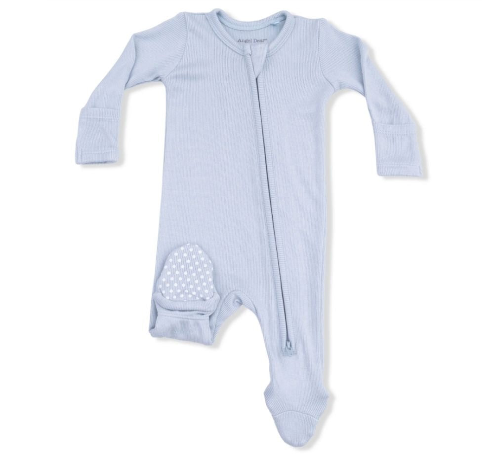 Solid Niagara Mist Rib 2 Way Zipper Footie