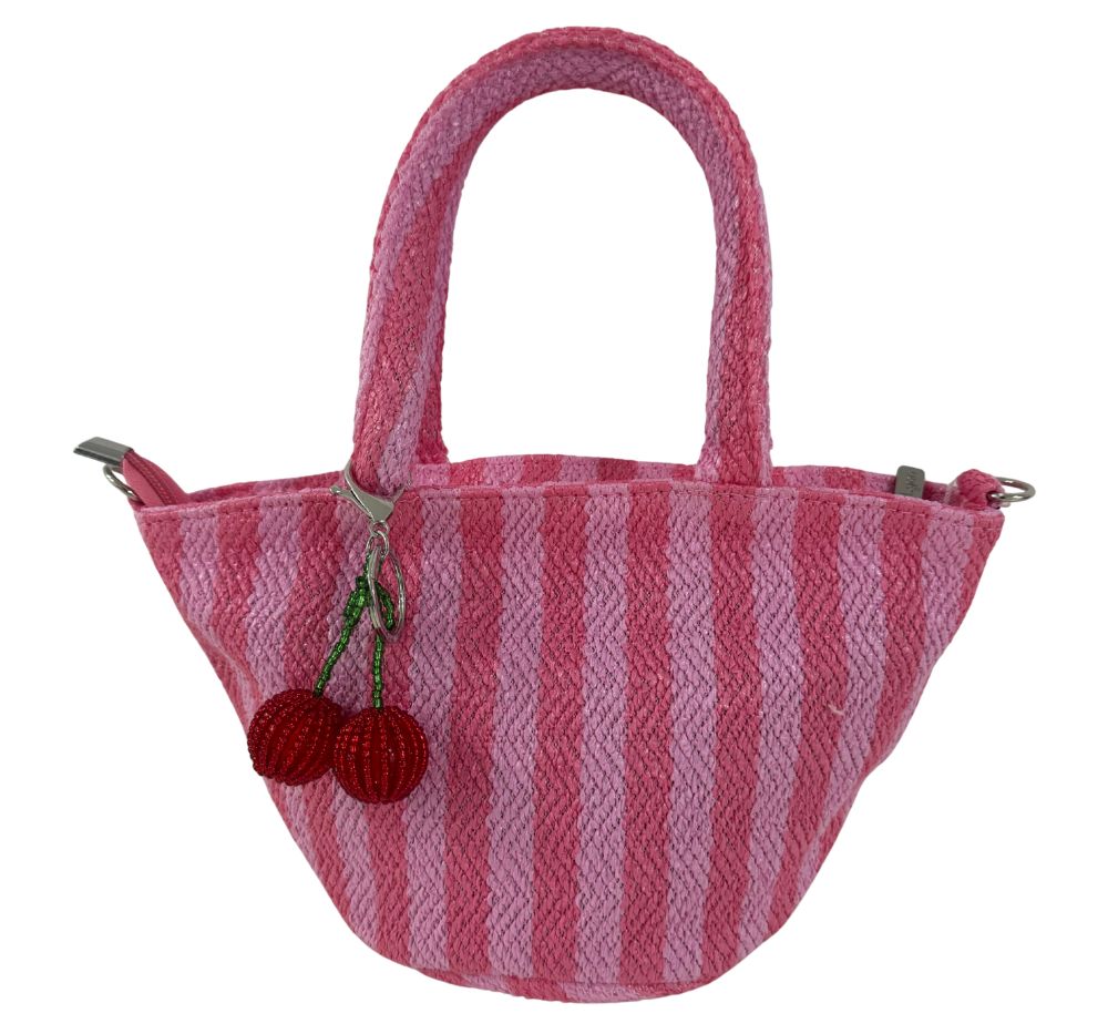 Stripe Raffia Bag W/Crossbody Strap