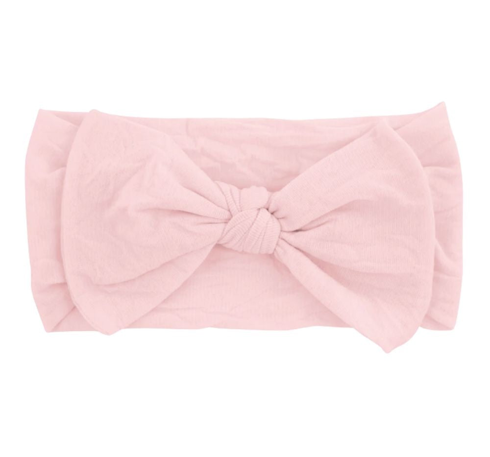 Soft Nylon Baby Band with Nylon Bowtie Light Pink 0-6M