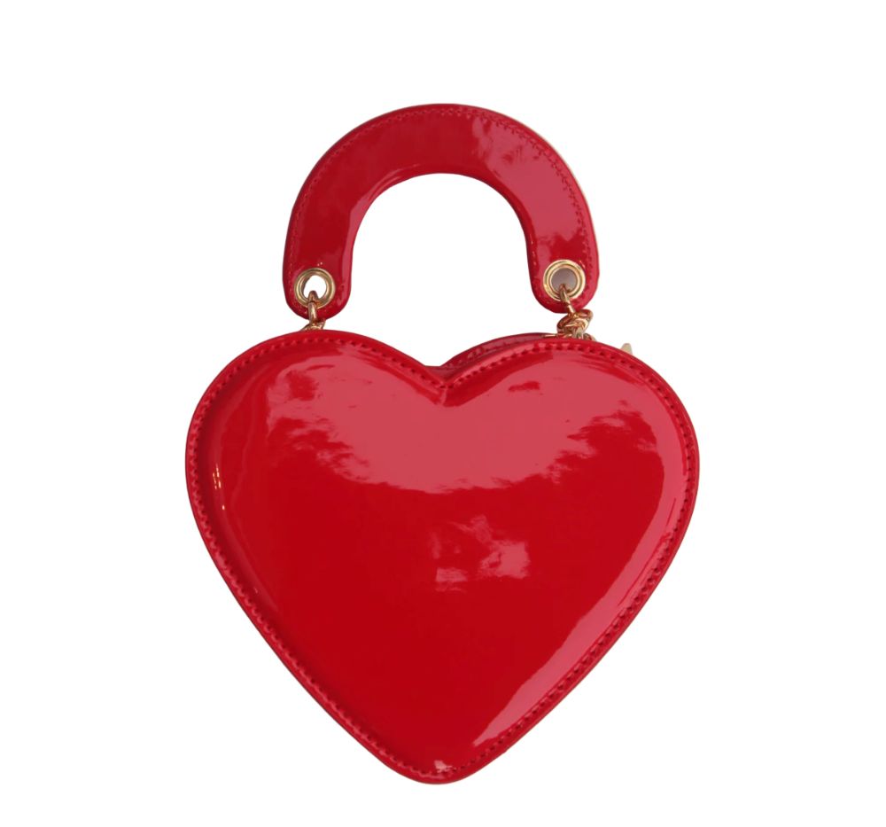 Heart-Shaped Patent Leather Purse Red