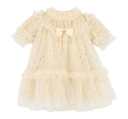 Myrtisa Holographic Heart Baby Dress Biscuit