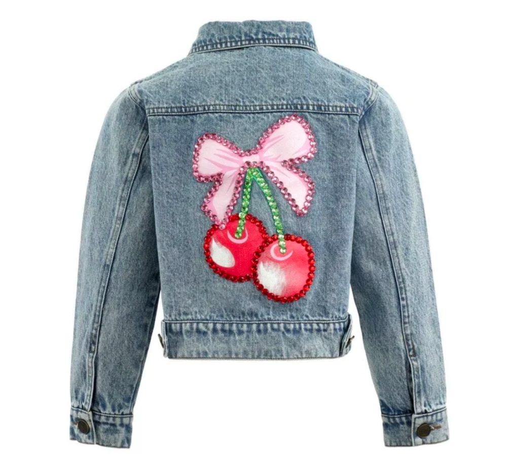 Crystal Cherry Bow Denim Jacket