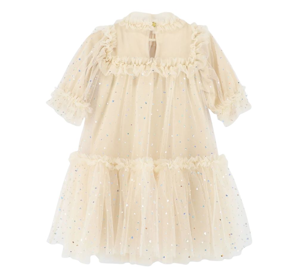Myrtisa Holographic Heart Tulle Dress Biscuit