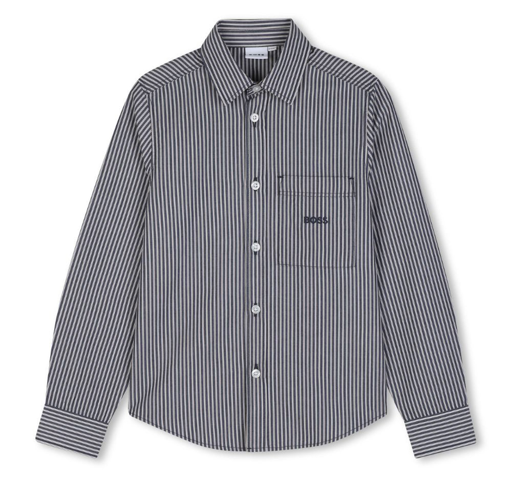 Striped Button Up Shirt W Embroidered Logo Navy