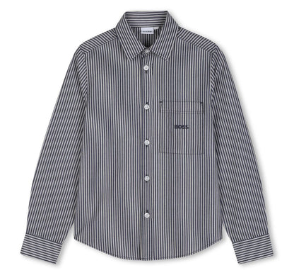Striped Button Up Shirt W Embroidered Logo Navy