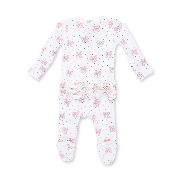 Bow & Hearts 2 Way Ruffle Back Zipper Footie