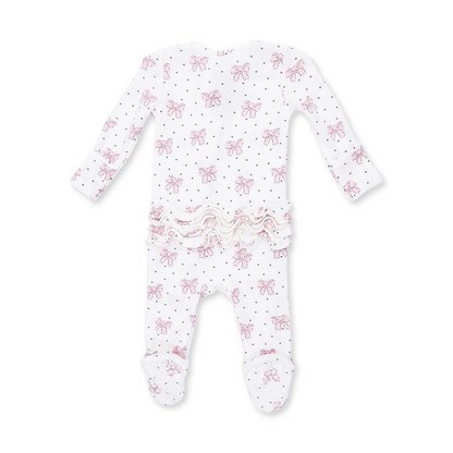 Bow & Hearts 2 Way Ruffle Back Zipper Footie
