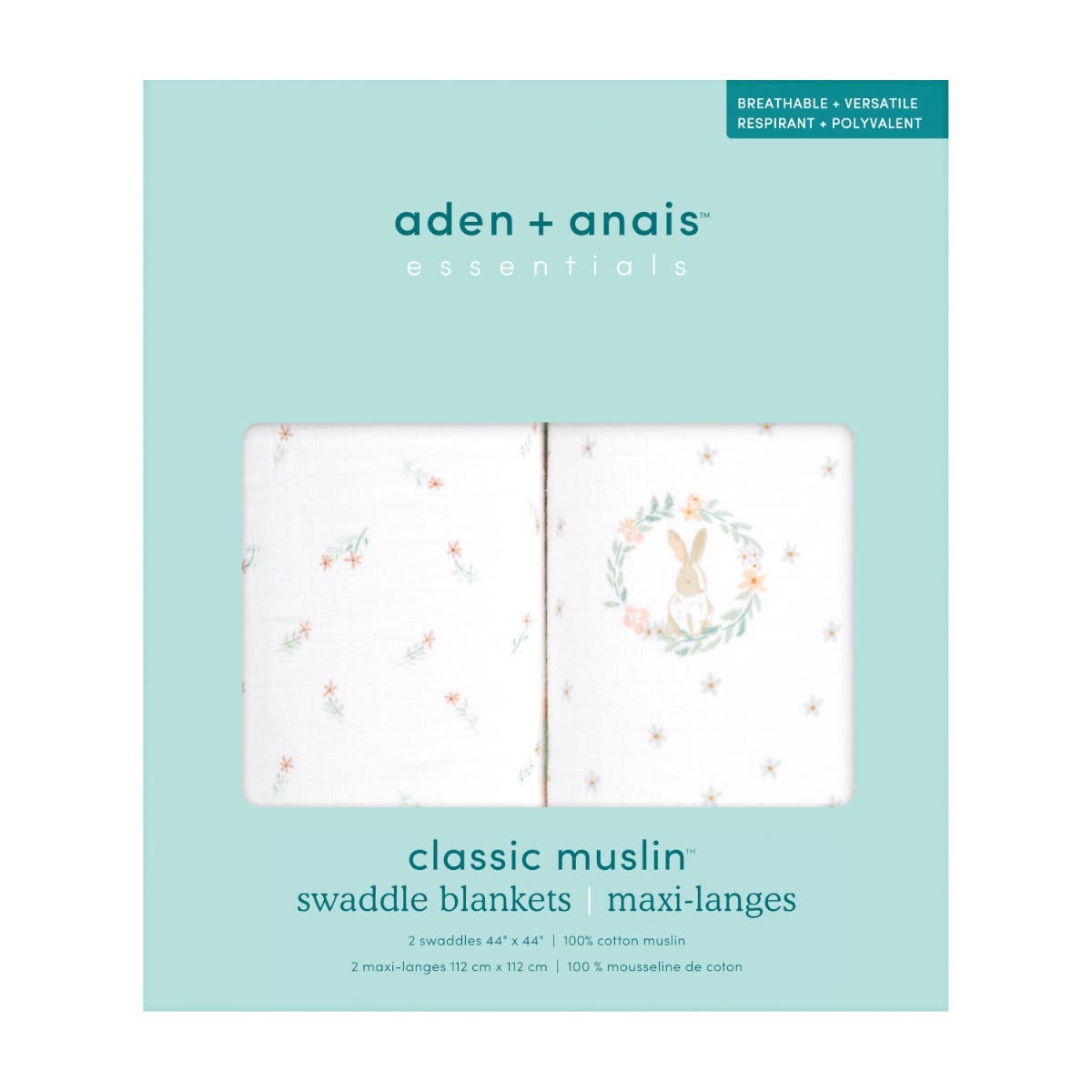 Essentials Swaddle Blanket 2pack Blushing Bunnies