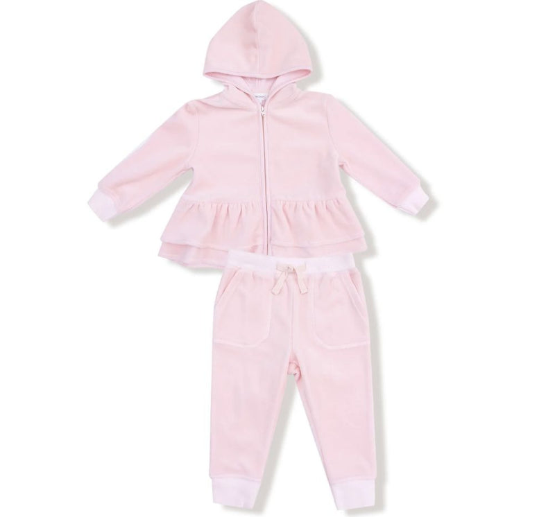 Velour Teddy Bear Zip Peplum Hoodie & Jogger