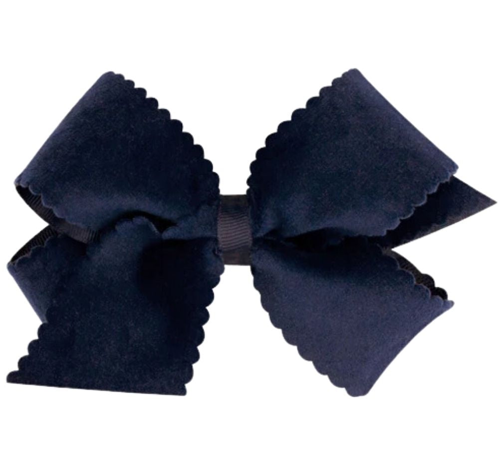 Small King Scallp Edg Faux Velv O/L Bow Navy