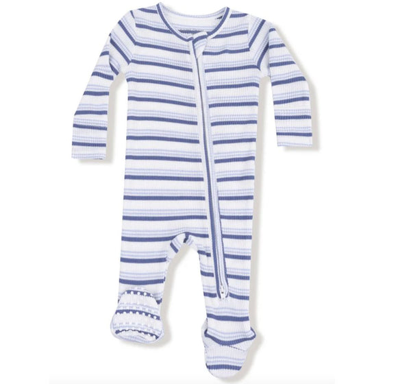 Vintage Stripe Blue 2 Way Zipper Footie