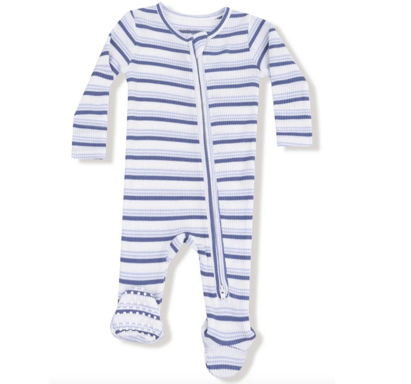 Vintage Stripe Blue 2 Way Zipper Footie