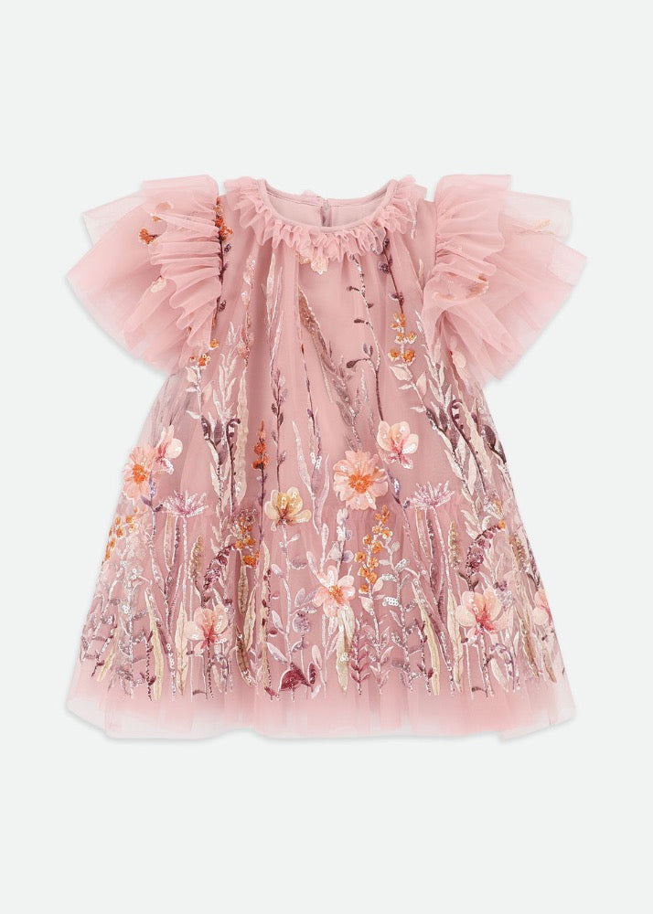 Heather Embroider Border Dress Vintage Rose