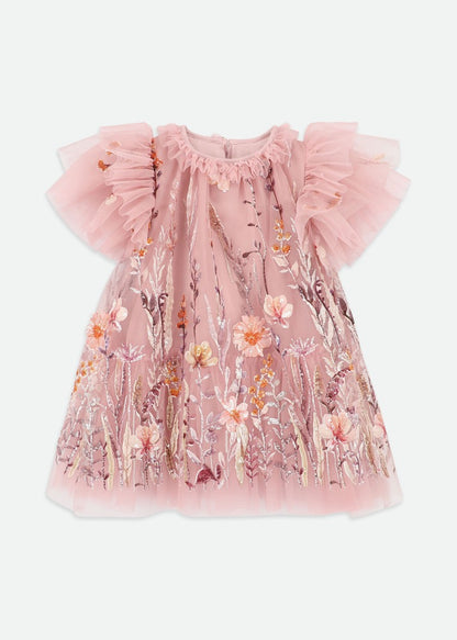 Heather Embroider Border Dress Vintage Rose