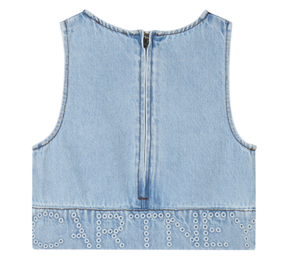 Sleeveless Denim Top W/Embossed & Skirt