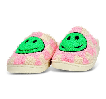 Pink & Green Happy Check Slippers