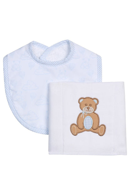 Teddy Bear  Bib & Burp Set Blue