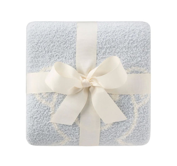 Pale Blue Chenille Knit Teddy Bear Blanket