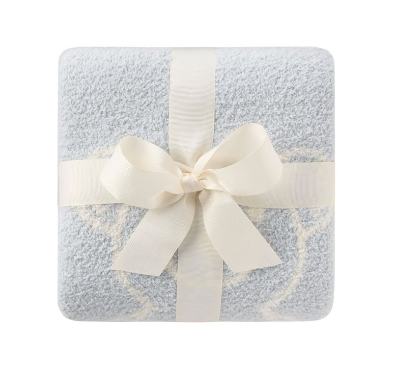 Pale Blue Chenille Knit Teddy Bear Blanket