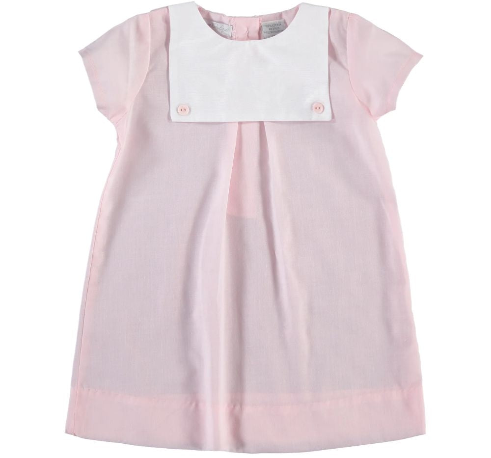 Classic Mono Button Bib Dress Pink