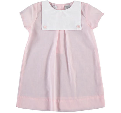 Classic Mono Button Bib Dress Pink