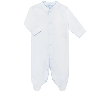 Blue Picot Trim Baby Footie