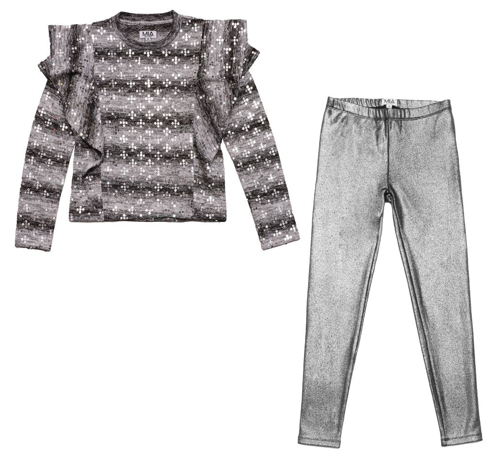 Ruffle Sweater Heather Gray & Legging Silver