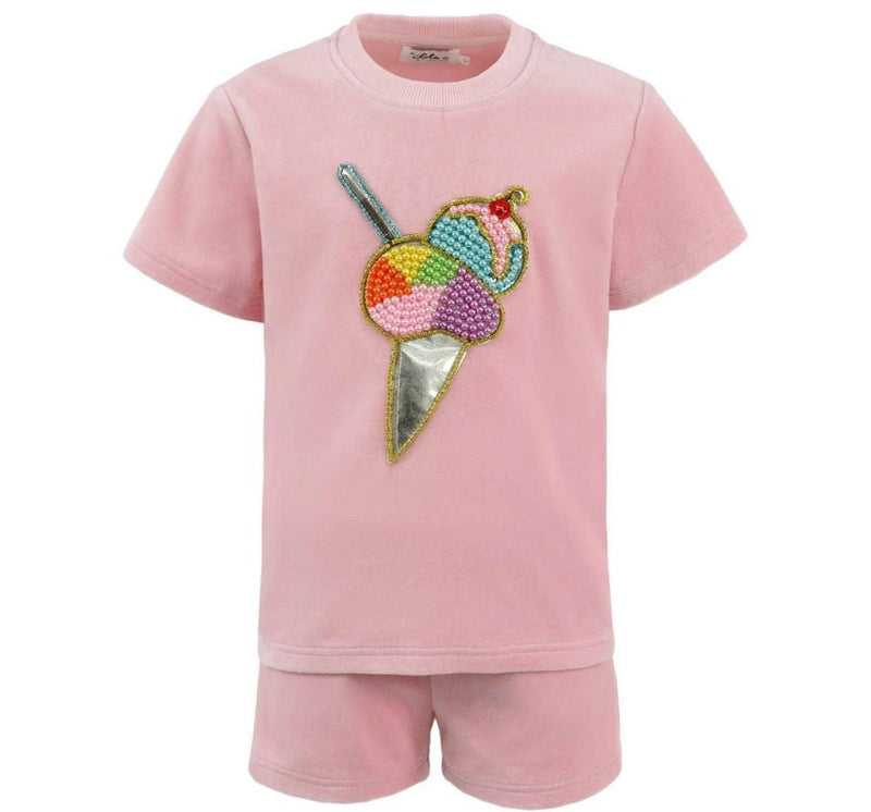Velour Ice Cream Short Set Pink