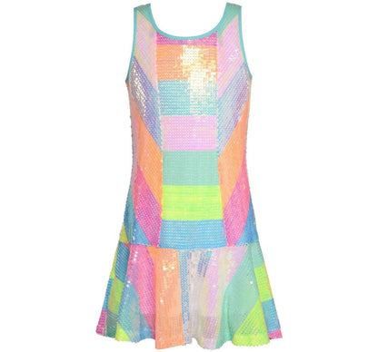 Vestido Lentejuelas Rayas Multi Neon