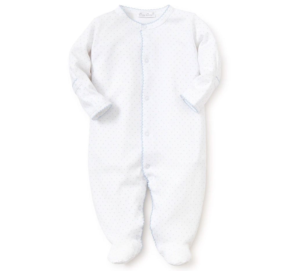 White/LT. Blue Kissy Dots Print Footie