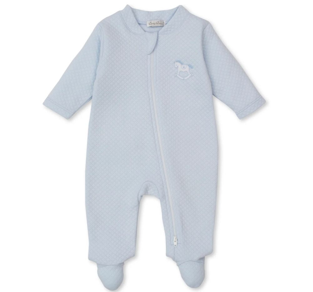 Jacquard Footie W/Zip Riding Rockers Light Blue