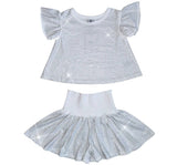 Rainbow Crystal Ruffle Short Set White