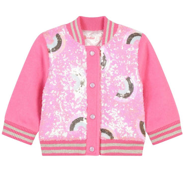 Sequined Rainbow Wool Bomber Jacket Pink