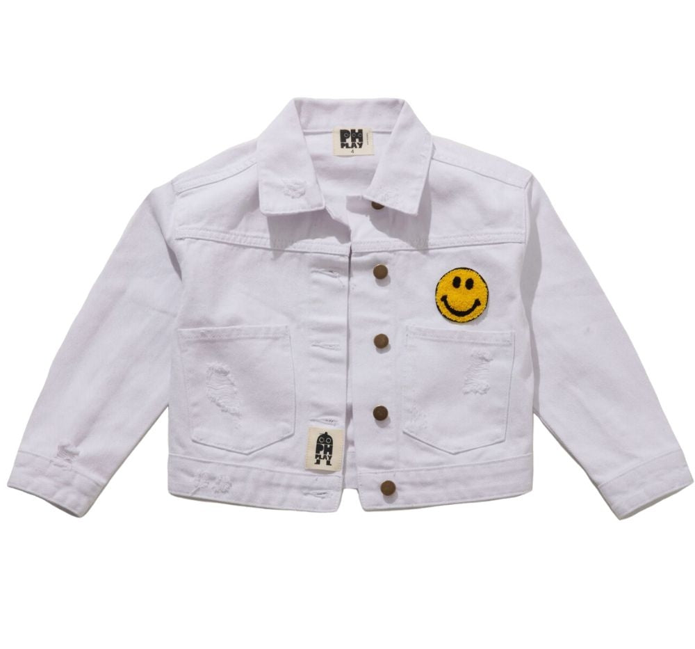 Patched Denim Jacket White