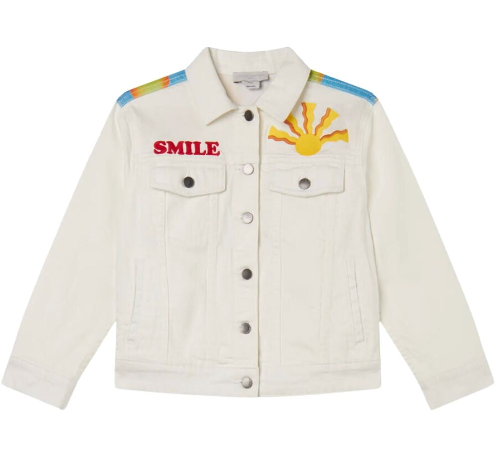 Girl Gabardine Jacket With Rainbow Smile Print