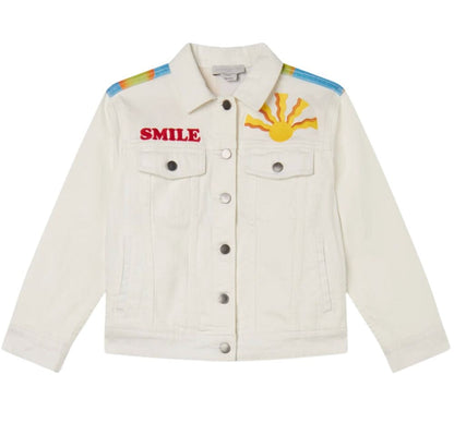 Girl Gabardine Jacket With Rainbow Smile Print