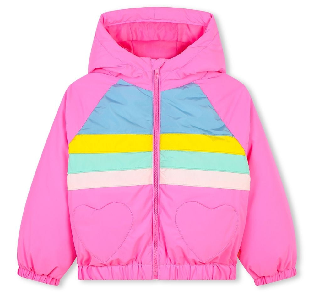 Hooded Puffer Jacket With Heart Pockets Pink