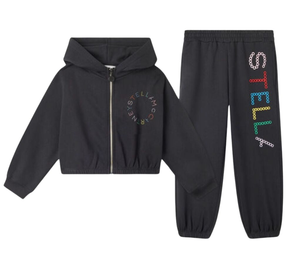 Girl Tracksuit With Perforated Embro Logo Black