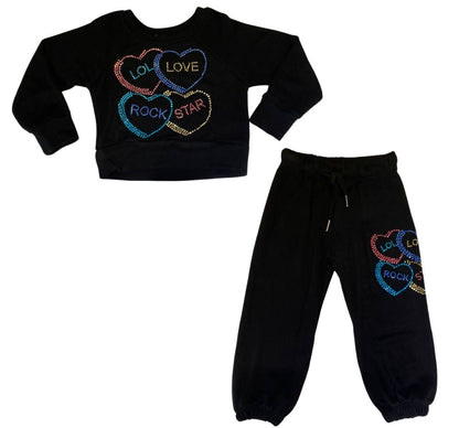 Conjunto Sudadera Y Pantalones Negros Con Detalles Love/Rock