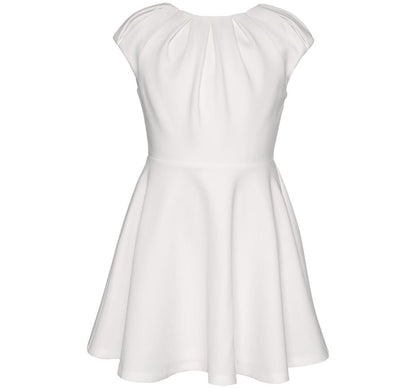 Fit And Flare Scuba Dress With Pleated Neckline
