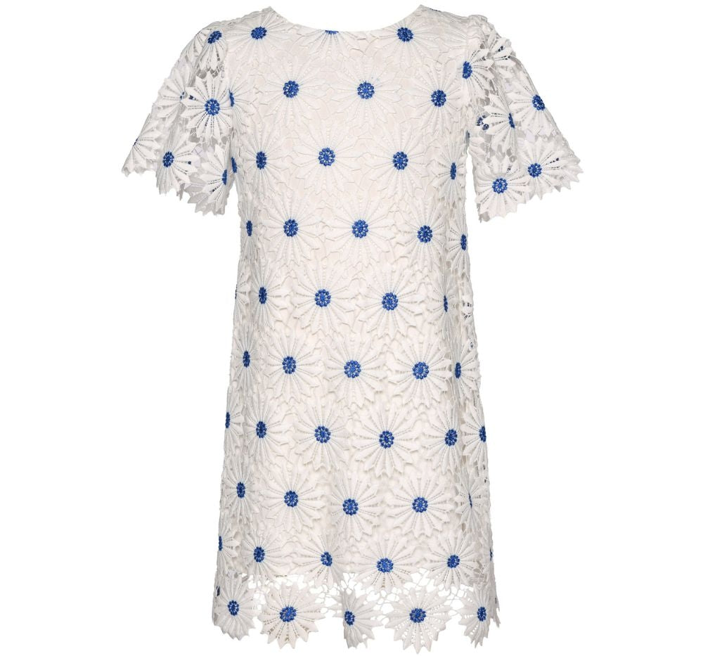 Floral Crochet Shift Dress White Multi