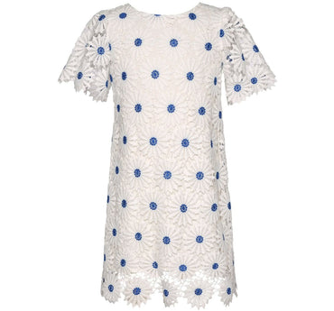 Floral Crochet Shift Dress White Multi